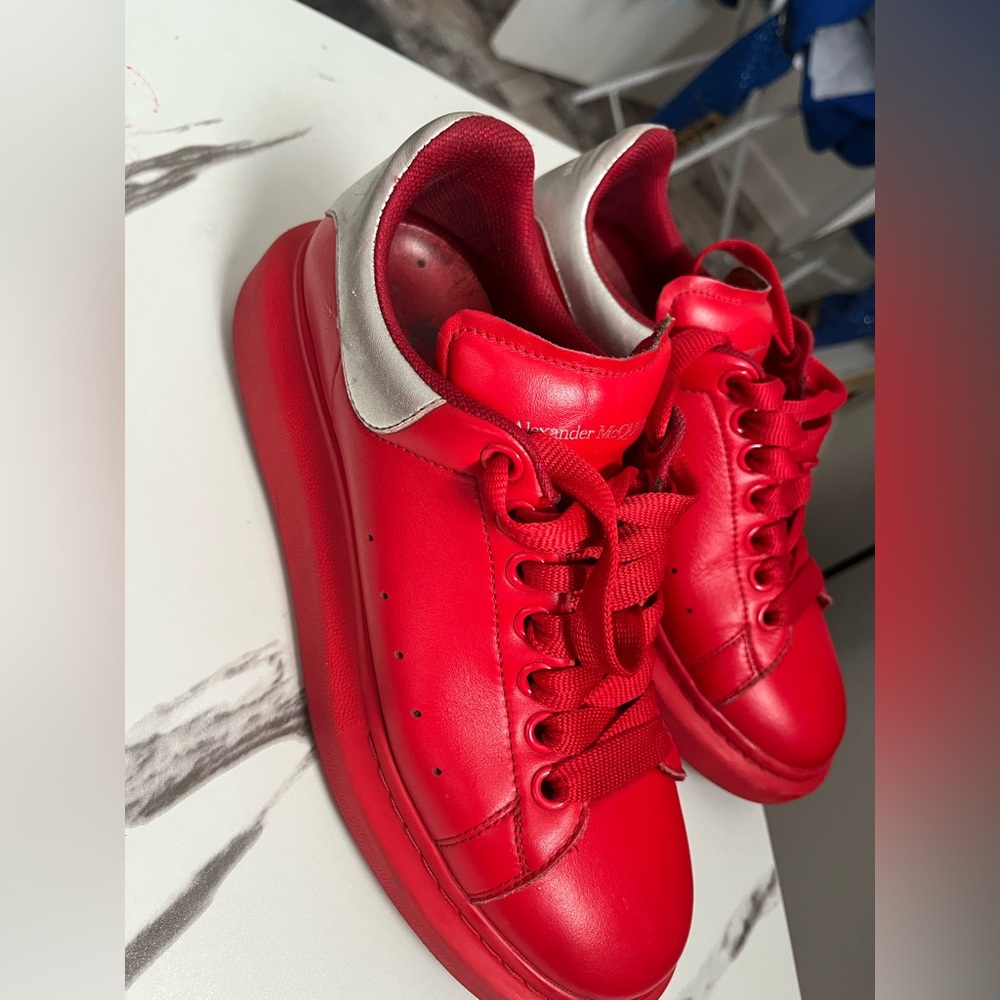 Alexander McQueen Red and Silver Sneakers